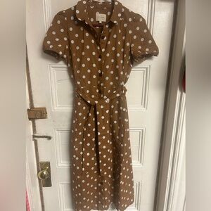 Sézane Mini Shirt Dress in Brown Polka Dot